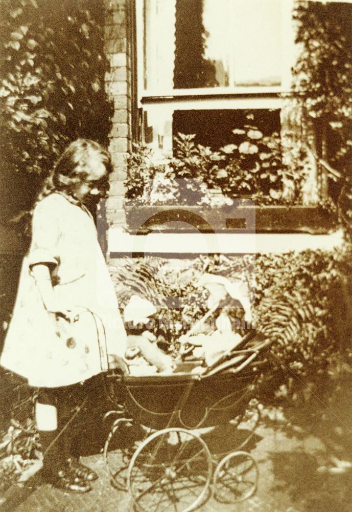 Miss Dales in the rear garden of 37 Beech Avenue, Hyson Green