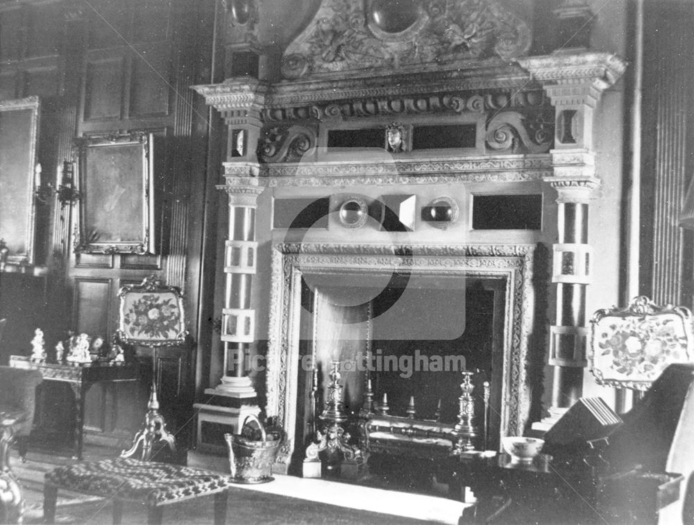 Interior, showing Jacobean fireplace by John Smythson at Clifton Hall