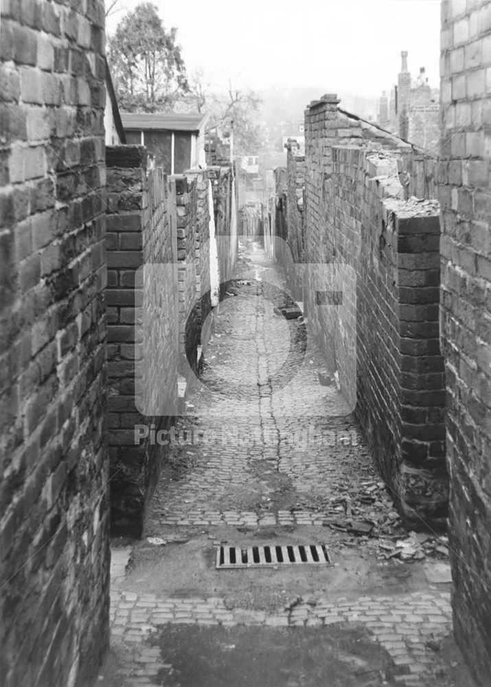 Back alleyway leading to yards of houses on Cromwell Street and Portland Road, Radford