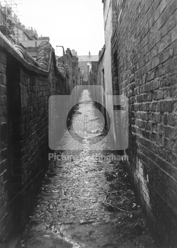 Back alleyway leading to yards of houses on Cromwell Street and Portland Road, Radford