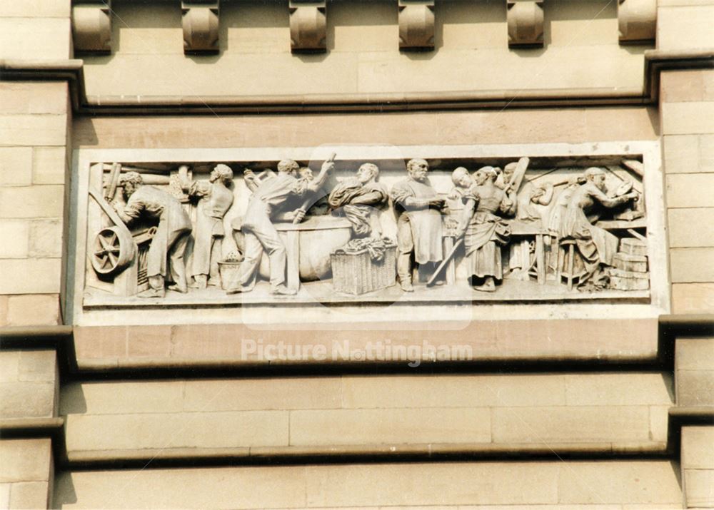 Carved frieze depicting the textile trade - Nottingham and Nottinghamshire Bank (now National Westmi