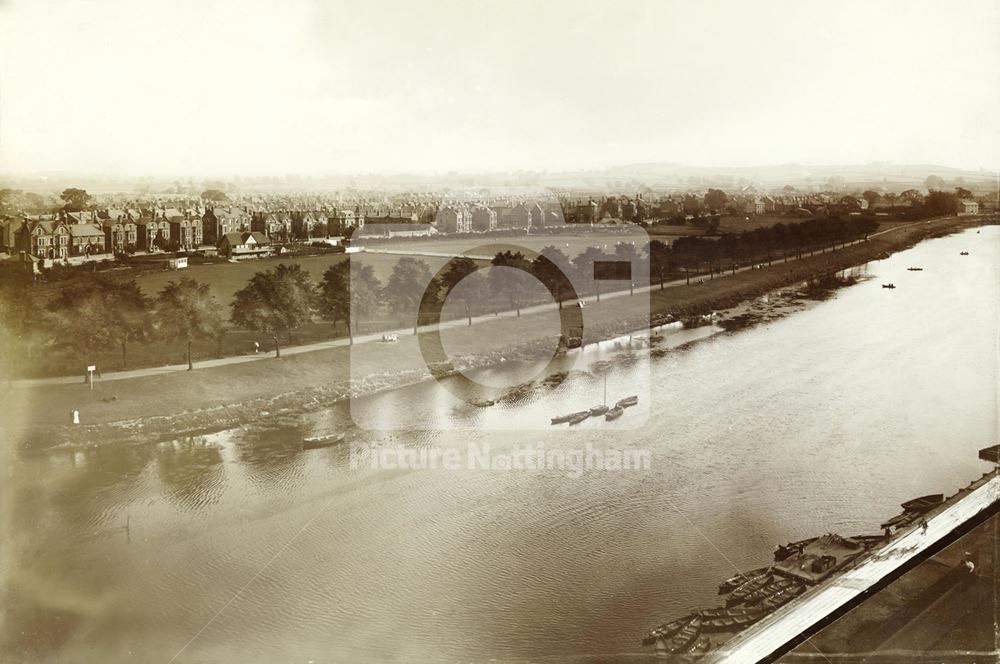 Aerial view of West Bridgford and Lovers Walk on the banks of the River Trent, near Trent Bridge