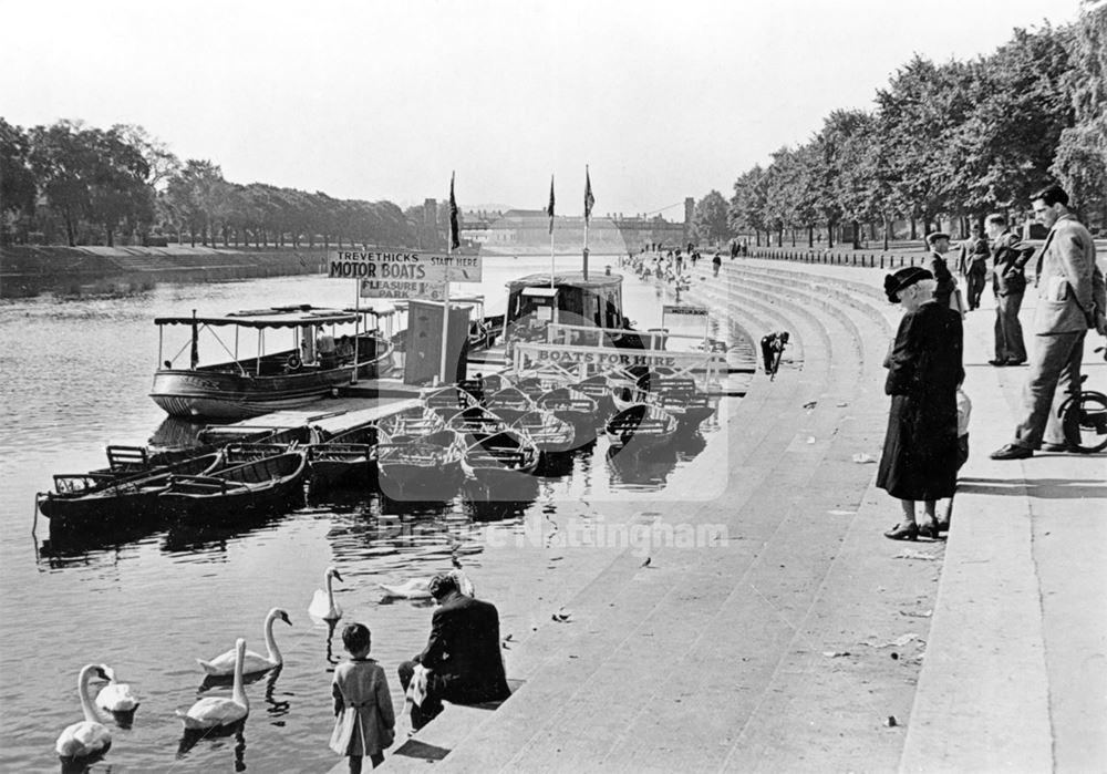 Pleasure boats on the River Trent Victoria Embankment, and the Suspension Bridge