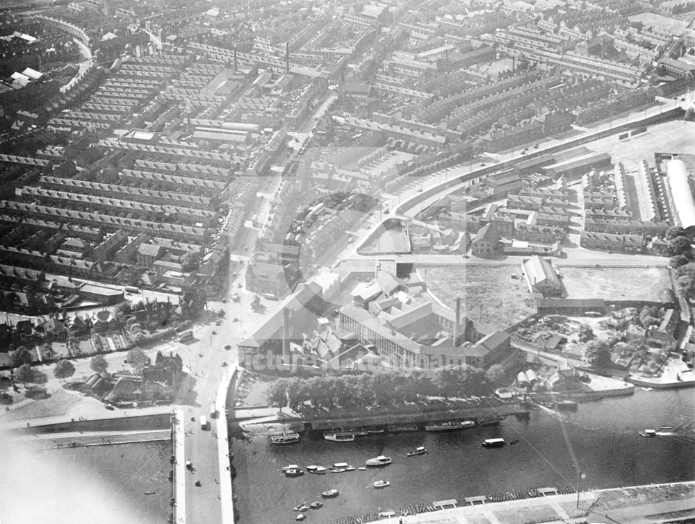 Aerial view of the Trent Bridge area, looking towards Arkwright Street and London Road