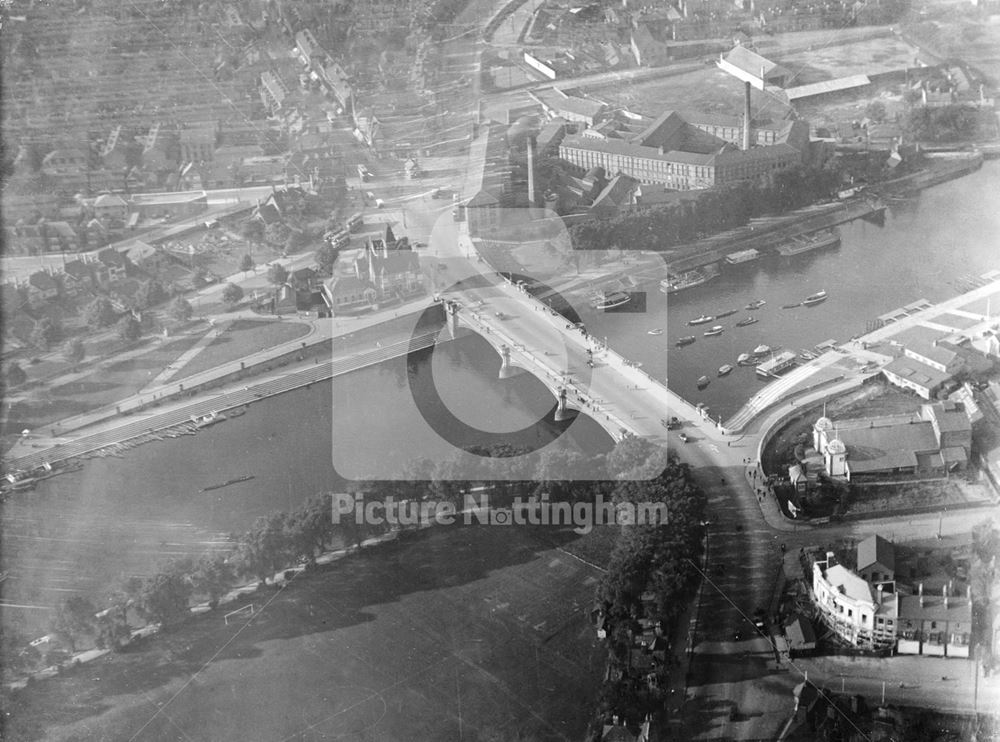 Aerial view of the Trent Bridge area, looking towards Arkwright Street and London Road