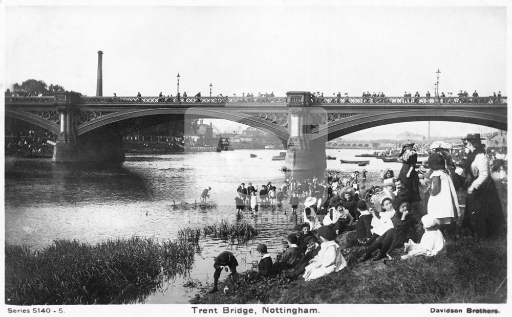 Children paddling by the embankments of the River Trent, Trent Bridge