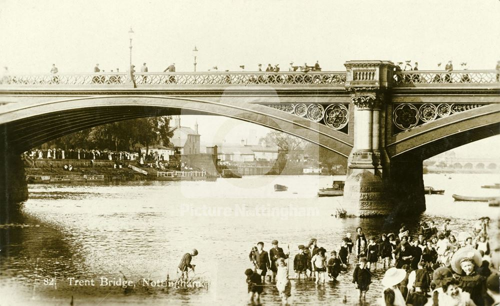 Children paddling by the embankments of the River Trent, Trent Bridge