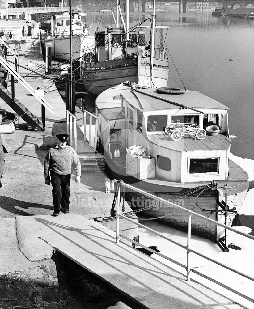 Boats moored on north bank