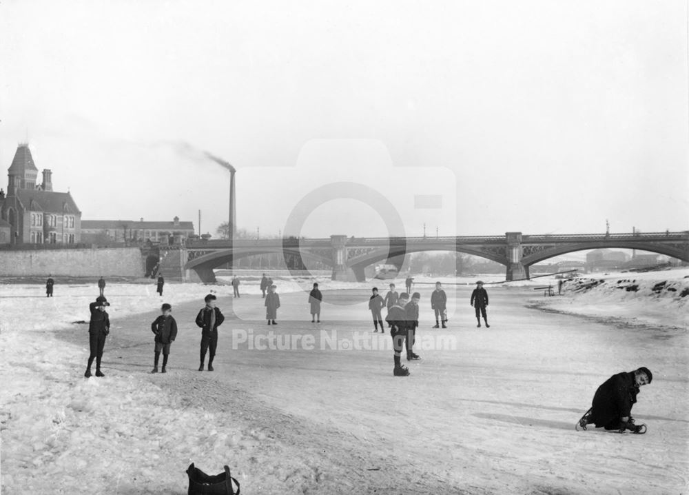 The River Trent frozen at Trent Bridge