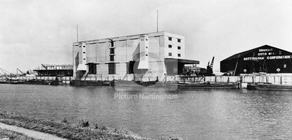 Construction of warehouses on the River Trent, east of Lady Bay Bridge