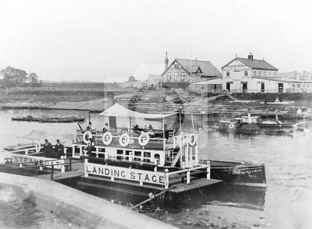 Landing stages for pleasure boats on the embankment near Trent Bridge