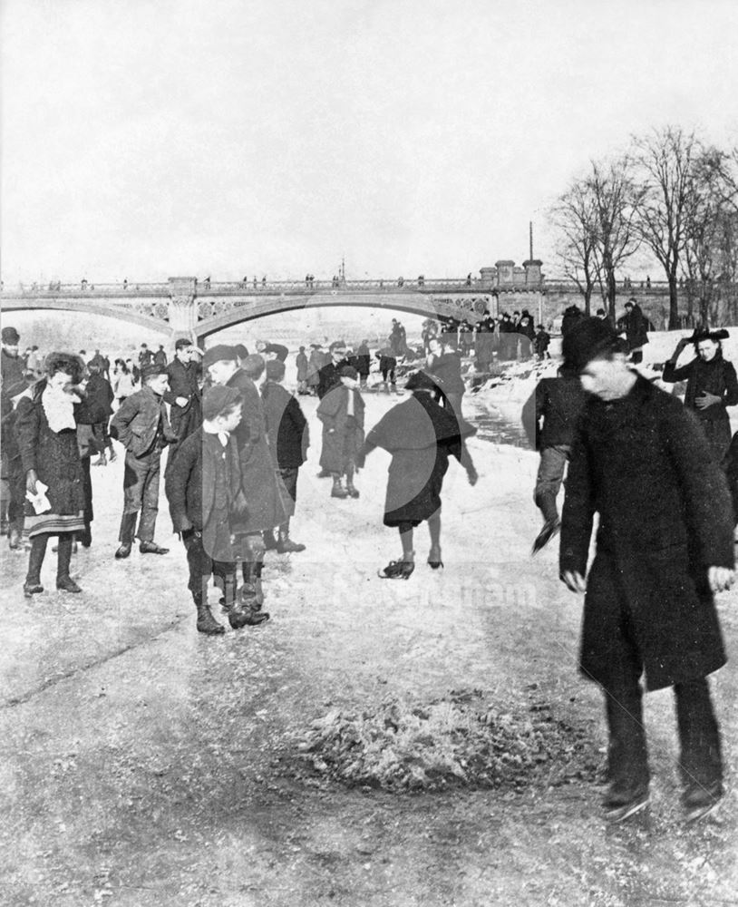 Ice Skaters on the River Trent, frozen at Trent Bridge