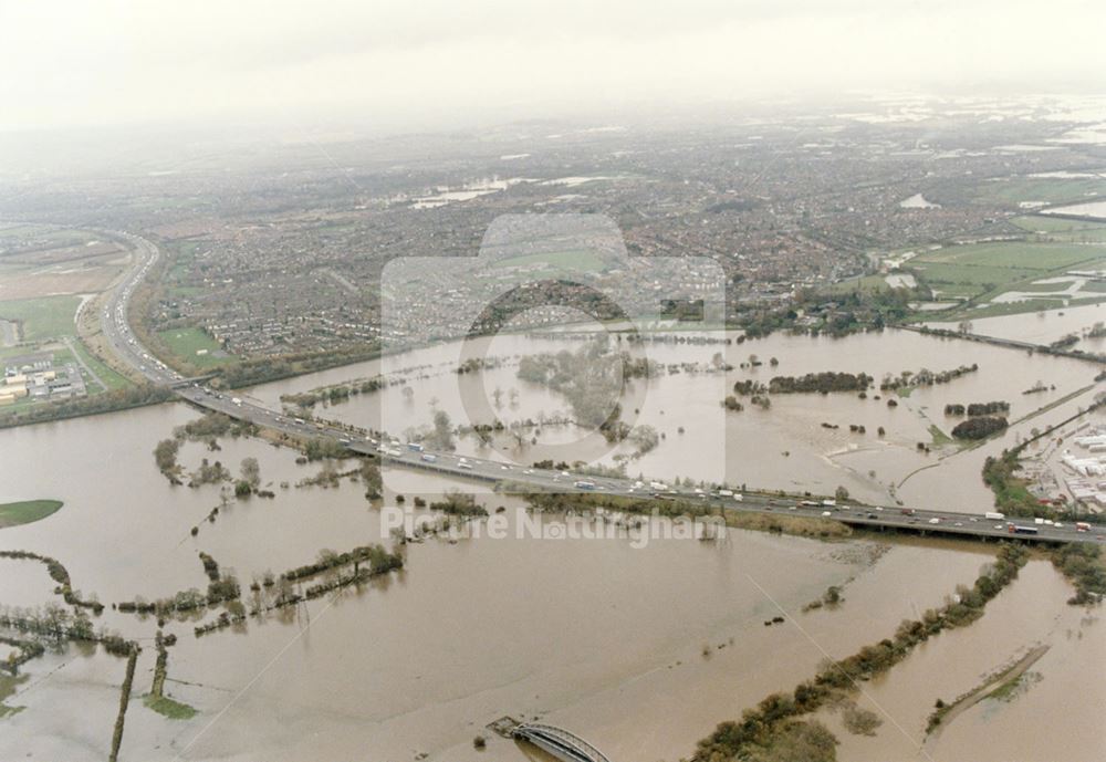 Aerial view of the Flooded River Trent at Sawley 2000