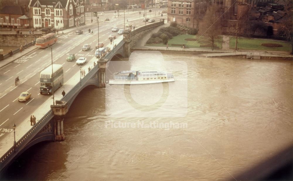 Boat stuck under Trent Bridge in the floods