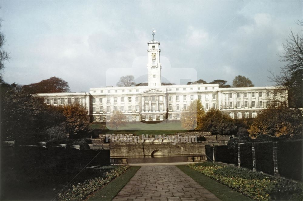 The Trent Building from Highfields park and lake - University of Nottingham