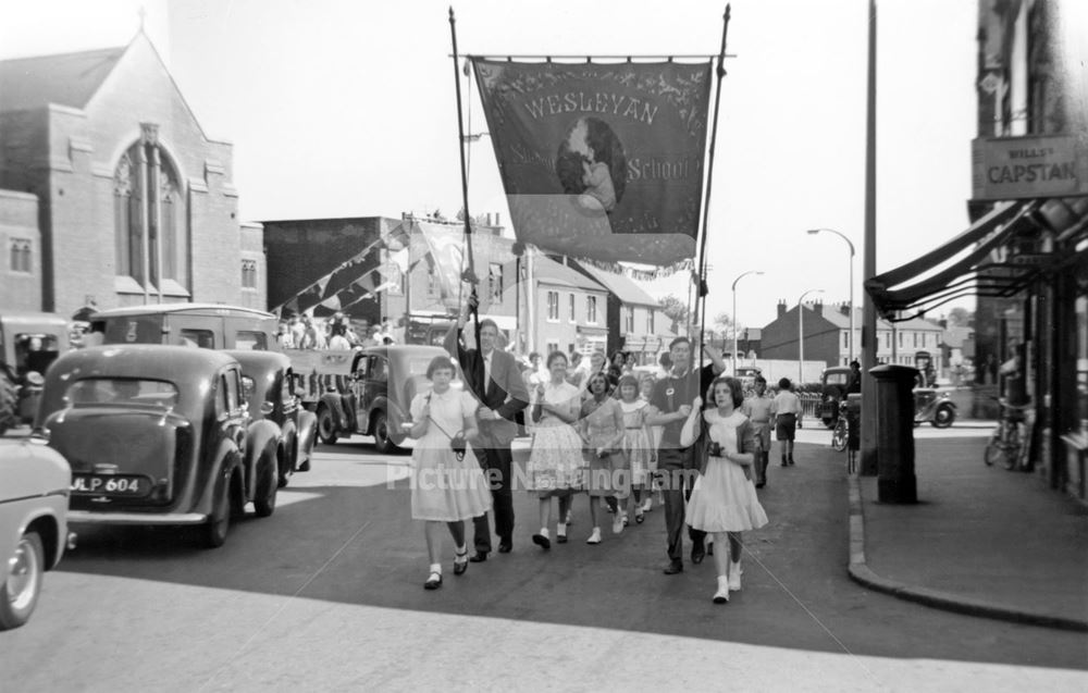 Sunday School Procession, Main Street, Bulwell, Nottingham, c 1950s