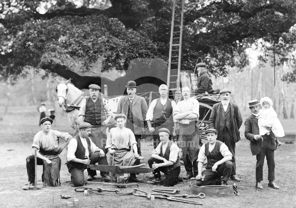 Workmen at Major Oak Before Metalling, Sherwood Forest, Edwinstowe, c 1903