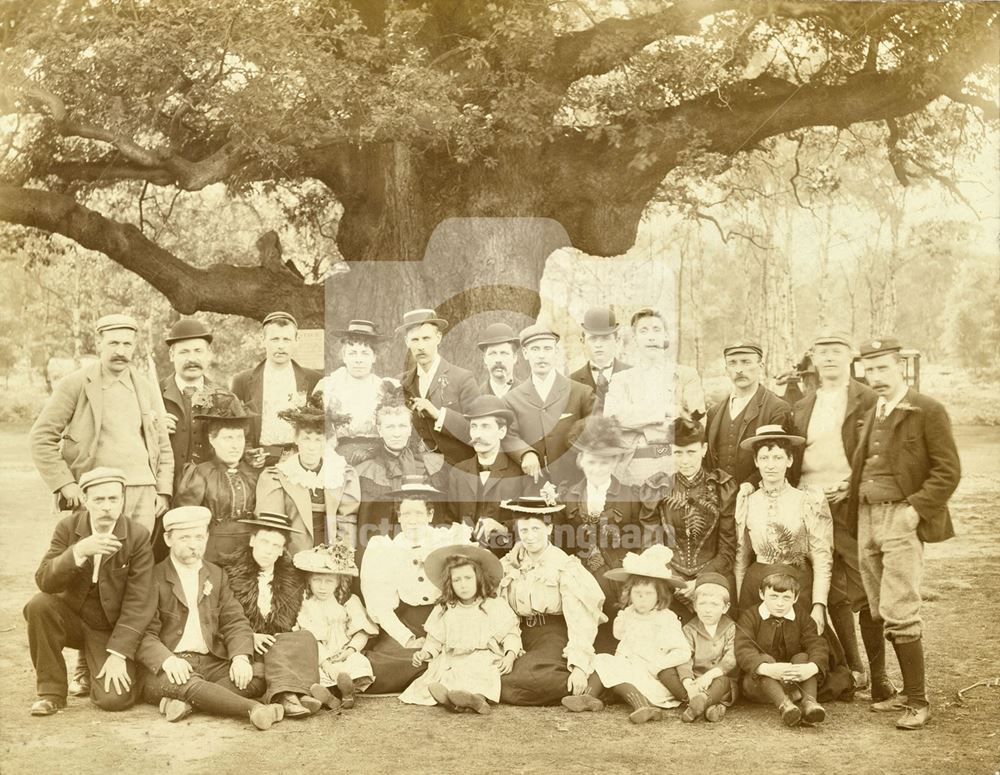 Unidentified Group Beneath the Major Oak, Sherwood Forest, Edwinstowe, c 1890s