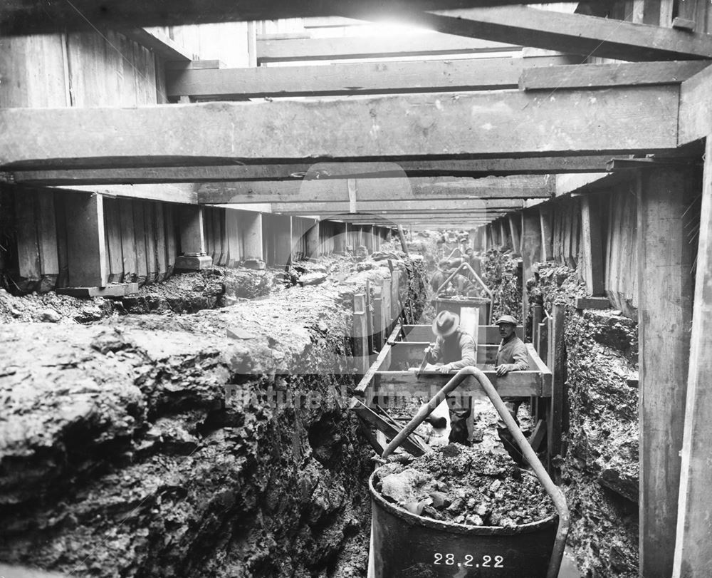 Construction of locks, Stoke Bardolph - Cutting into rock for the wall foundation