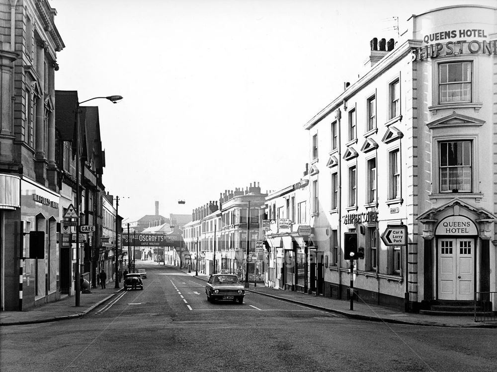 Arkwright Street, looking south, showing the Queen's Head Hotel