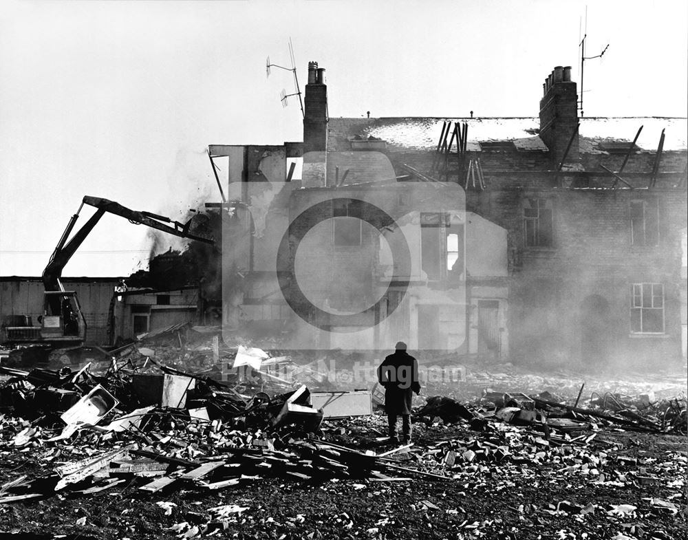 The rear of houses on Arkwright Street during demolition