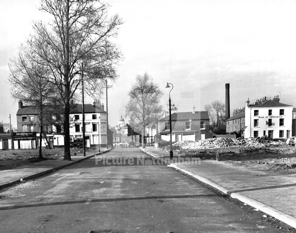 The Duke of Newcastle Public House and Kirke White Street East (running R to L across the picture)