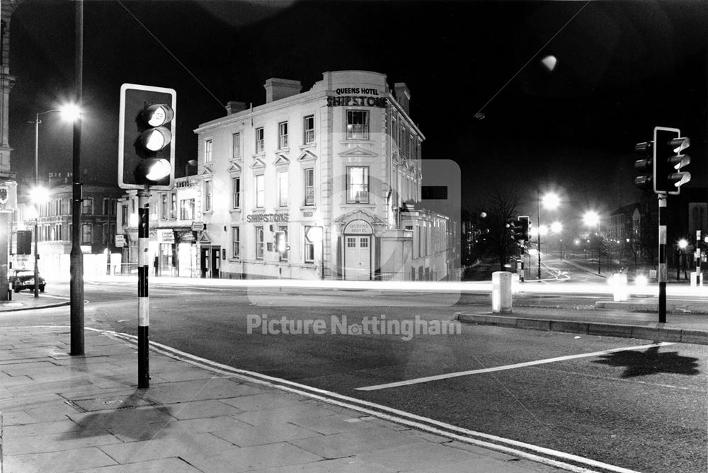 Queens Hotel, Arkwright Street, at night