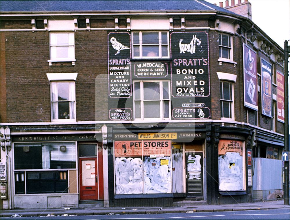 The former location of Arkwright Street Post Office and Walter Medcalf's shop at the junction with W