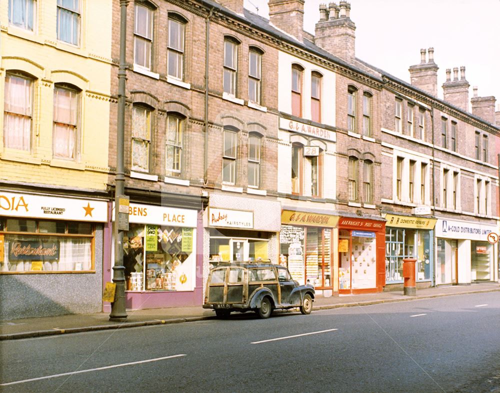 The 'new' location of Arkwright Street Post Office and other shops on Arkwright Street