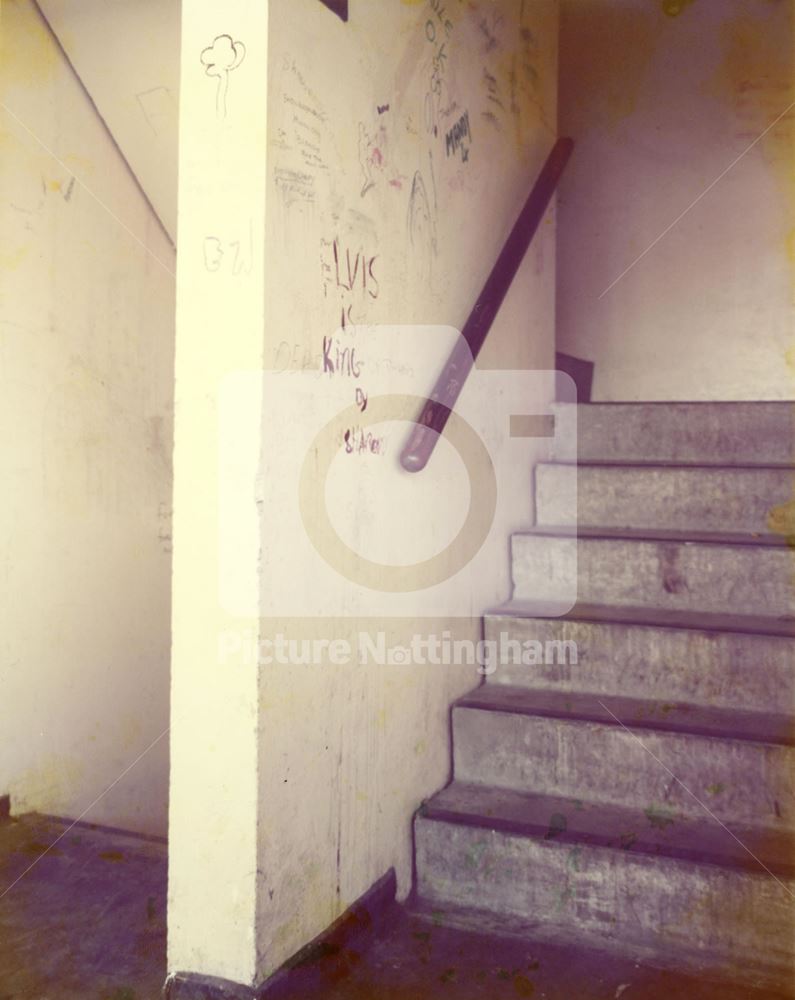 'Elvis is King' graffiti on stairwell - Hyson Green Flats - Radford Road 1978