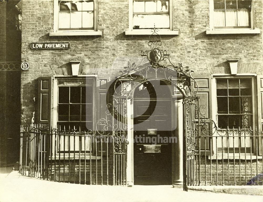 Georgian building with ornate wrought iron railings, Low Pavement