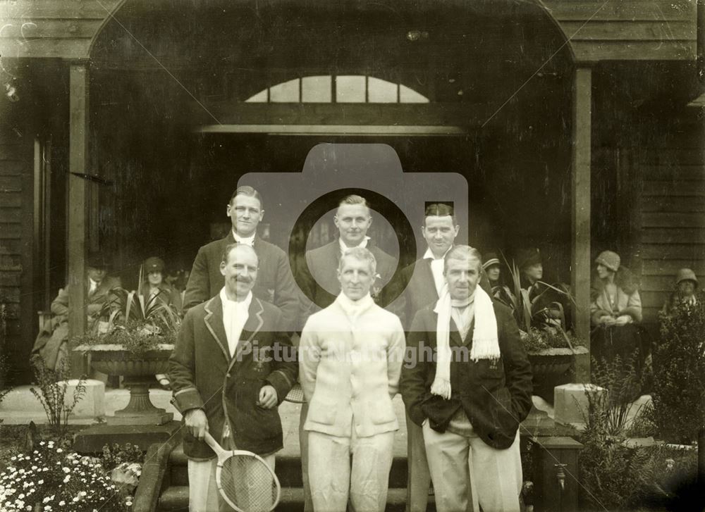 Group of men - Tattershall Drive tennis courts and pavilion