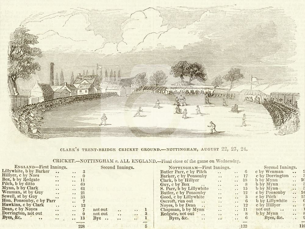 Trent Bridge Cricket Ground - Nottingham V All England Match - August 22,23,and 24, 1842