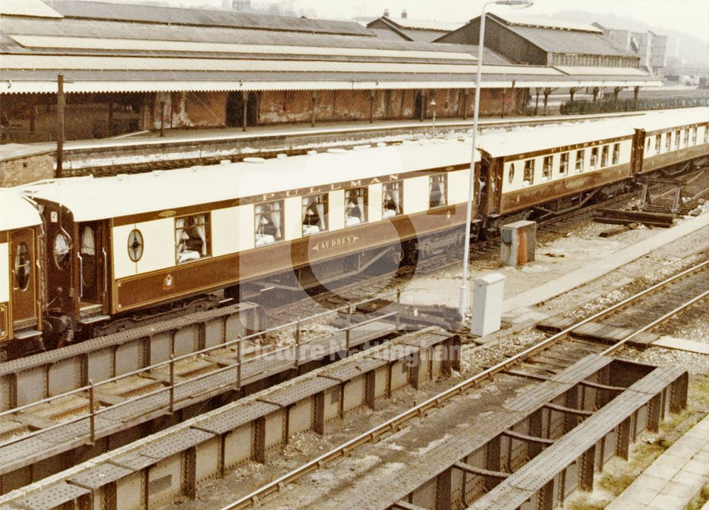 'Audrey' and other wagons on an 'Orient Express' Pullman train at the London Road Low Level Station