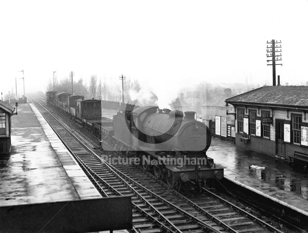 Goods train at Basford North station, Old Basford, Nottingham, 1958