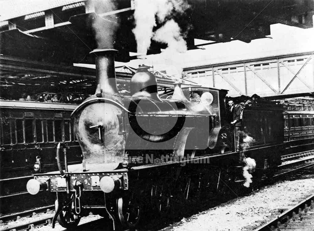 A Johnson 4-4-0 steam locomotive in Midland Railway Station