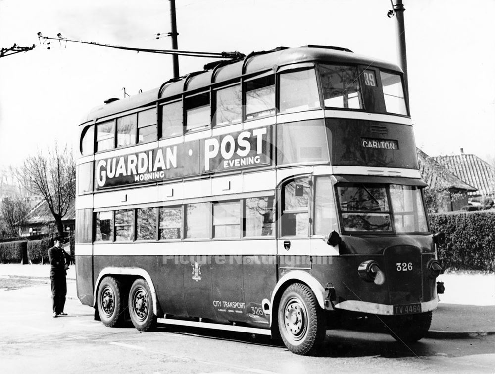 Nottingham Corporation trolley bus, service 39 to Carlton, on Middleton Boulevard