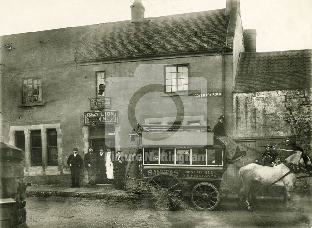 A horse bus outside the Red Lion Inn, Bulwell