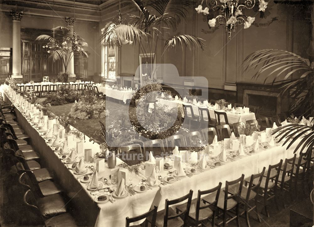 Tables laid for the last banquet in the Old Exchange before it was demolished