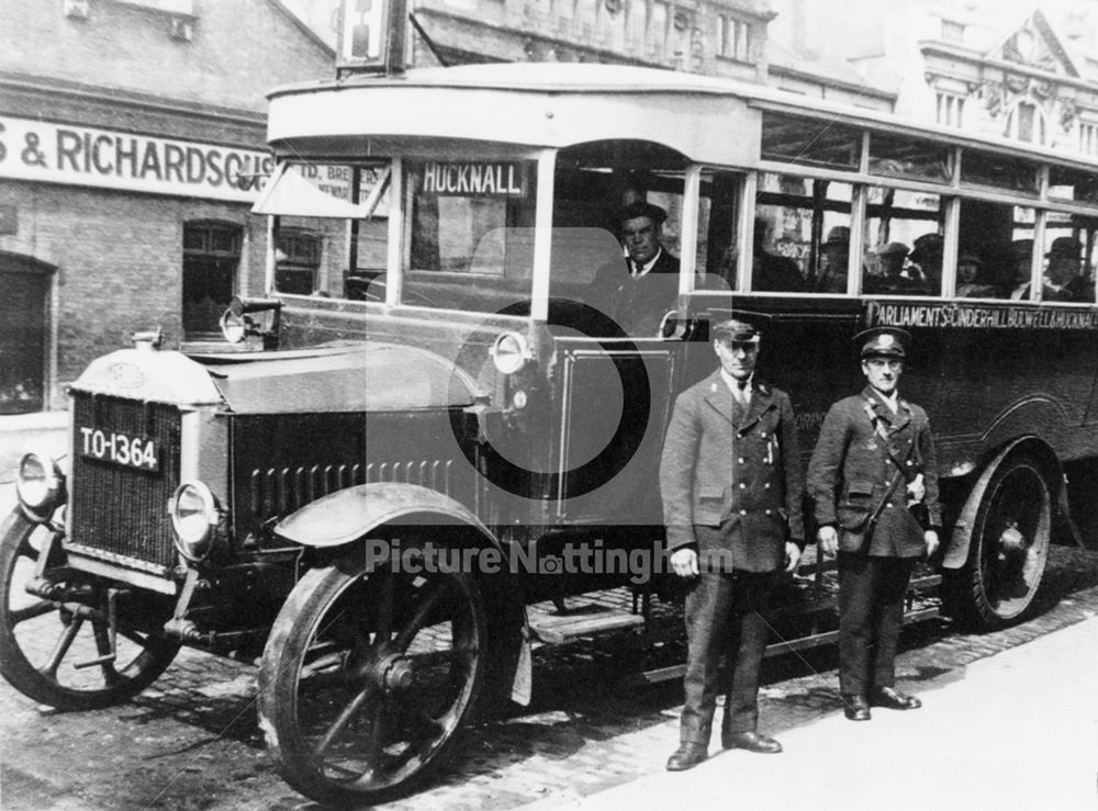 Nottingham Corporation motor bus, driver and conductor