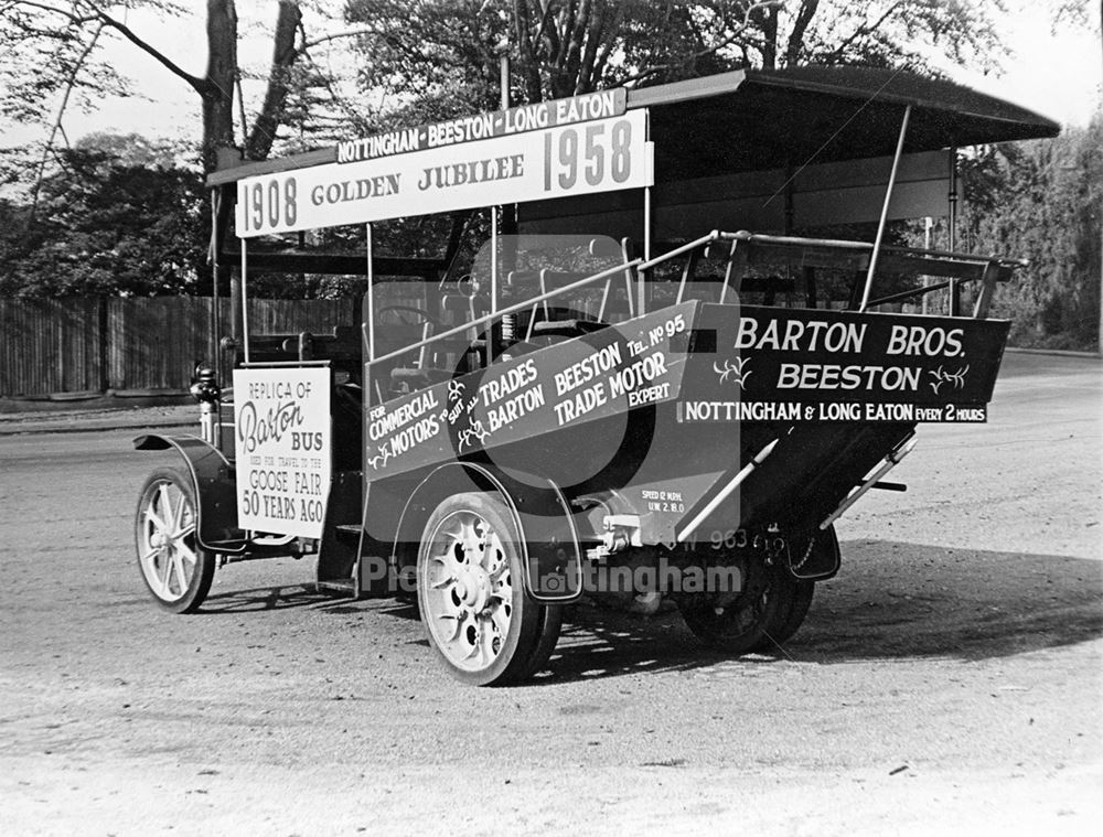 One of Barton's first buses; W 963 a 1908 Daimler Benz, first used on a route from Long Eaton to Goo