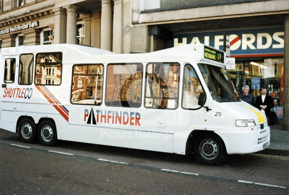 A Shuttleco Pathfinder bus on the route to Newark.