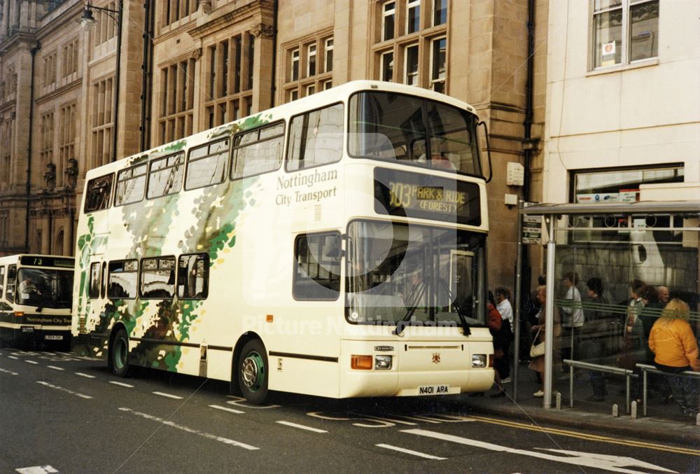 Nottingham City Transport bus painted with special livery at the Park and Ride stop