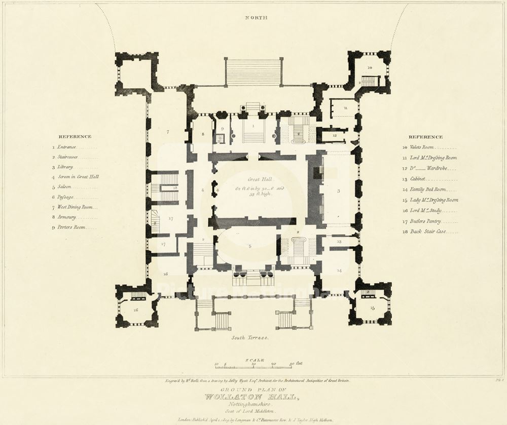 Wollaton Hall - Jeffry Wyatt's ground plan from 'The Architectural Antiquities of Great Britain'