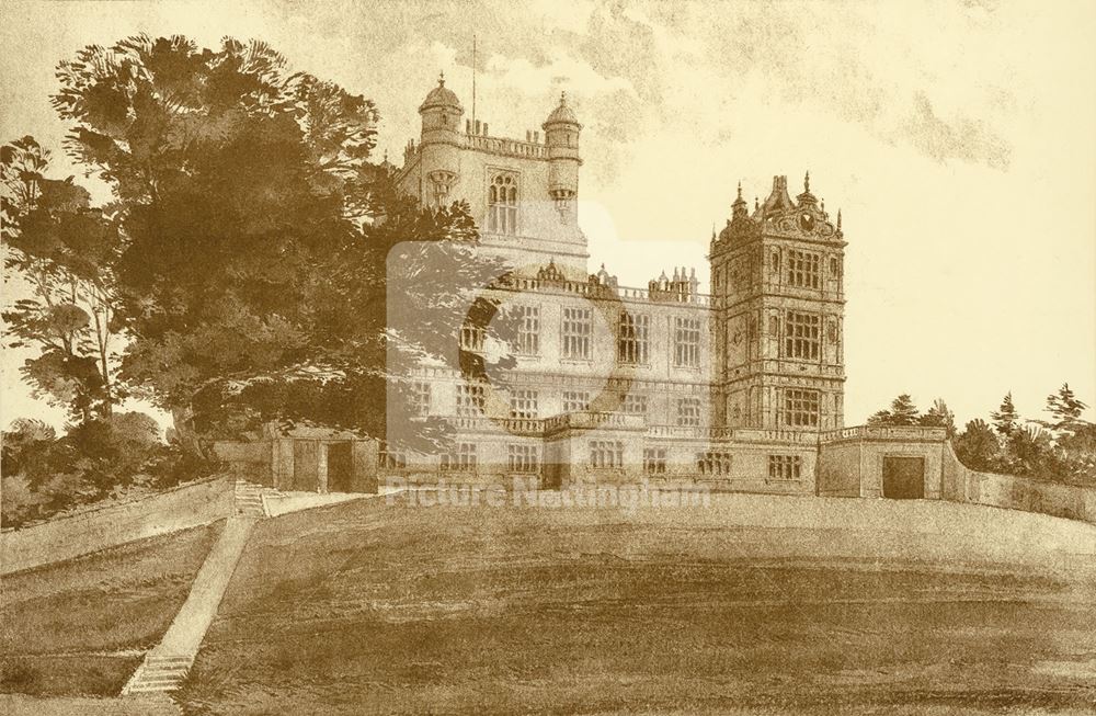 Wollaton Hall - from the SW - 1888 print taken from 'The Builder'