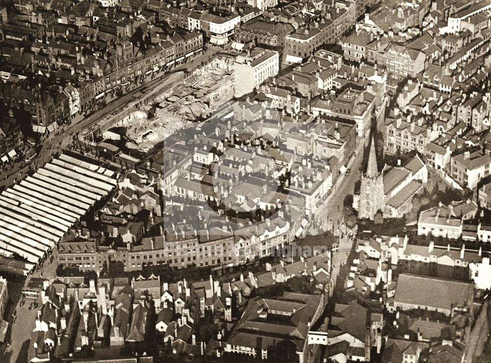 Aerial view of the Market Place area after demolition of the Exchange