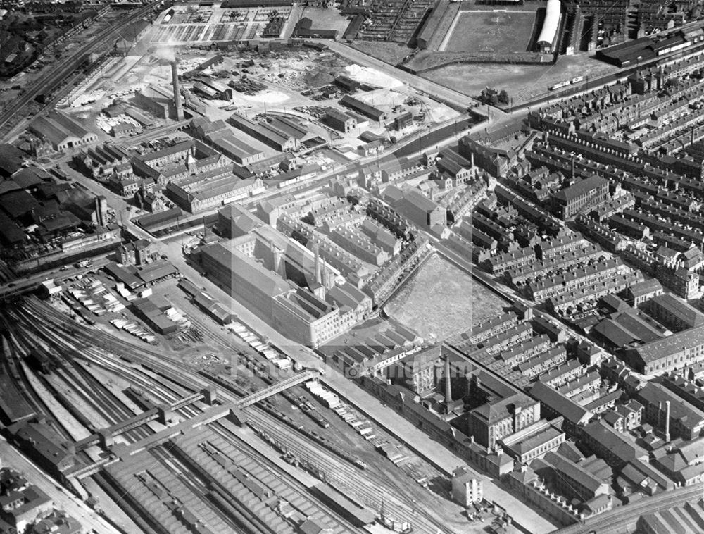 Aerial view of the Queen's Road - London Road - Eastcroft - Meadow Lane area c 1927