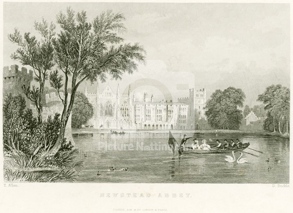 West aspect of Newstead Abbey and upper lake