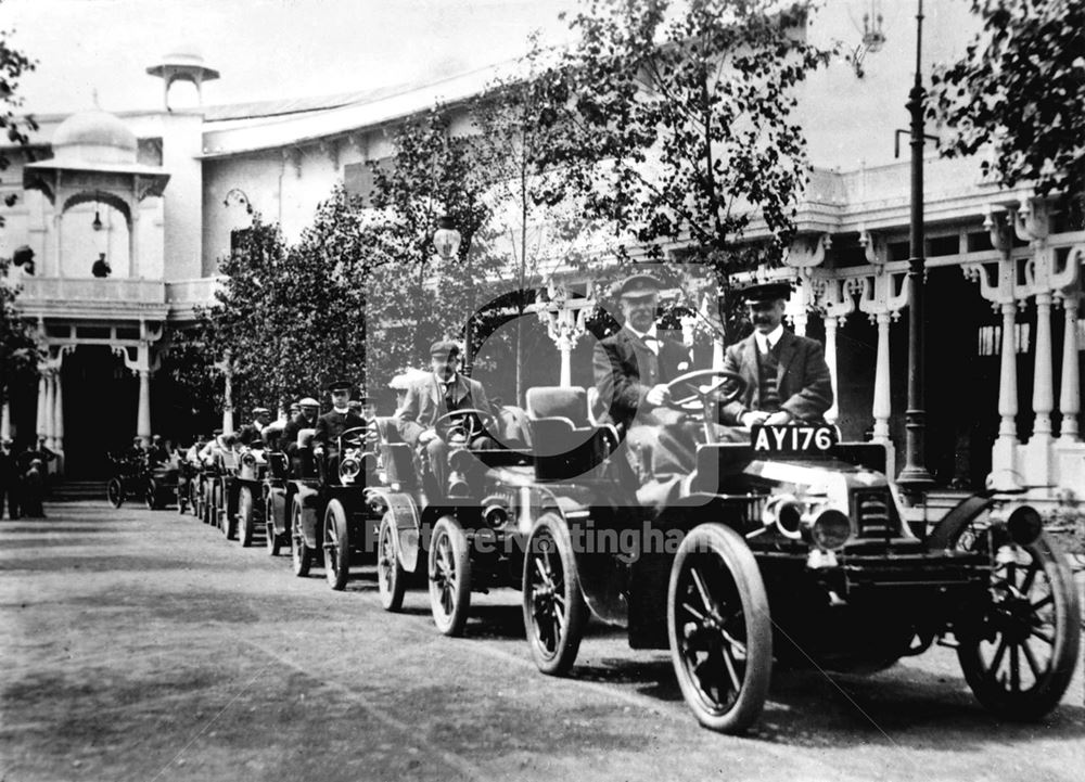 Motor car competitors at the Midlands Industrial Exhibition, Nottingham, 1904