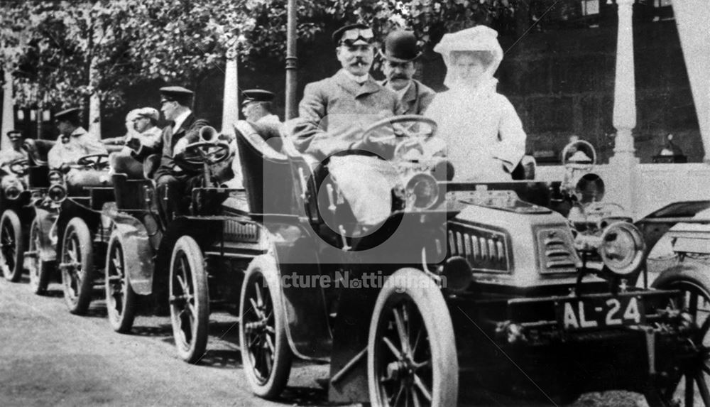 Motor car competitors at the Midlands Industrial Exhibition, Nottingham, 1904